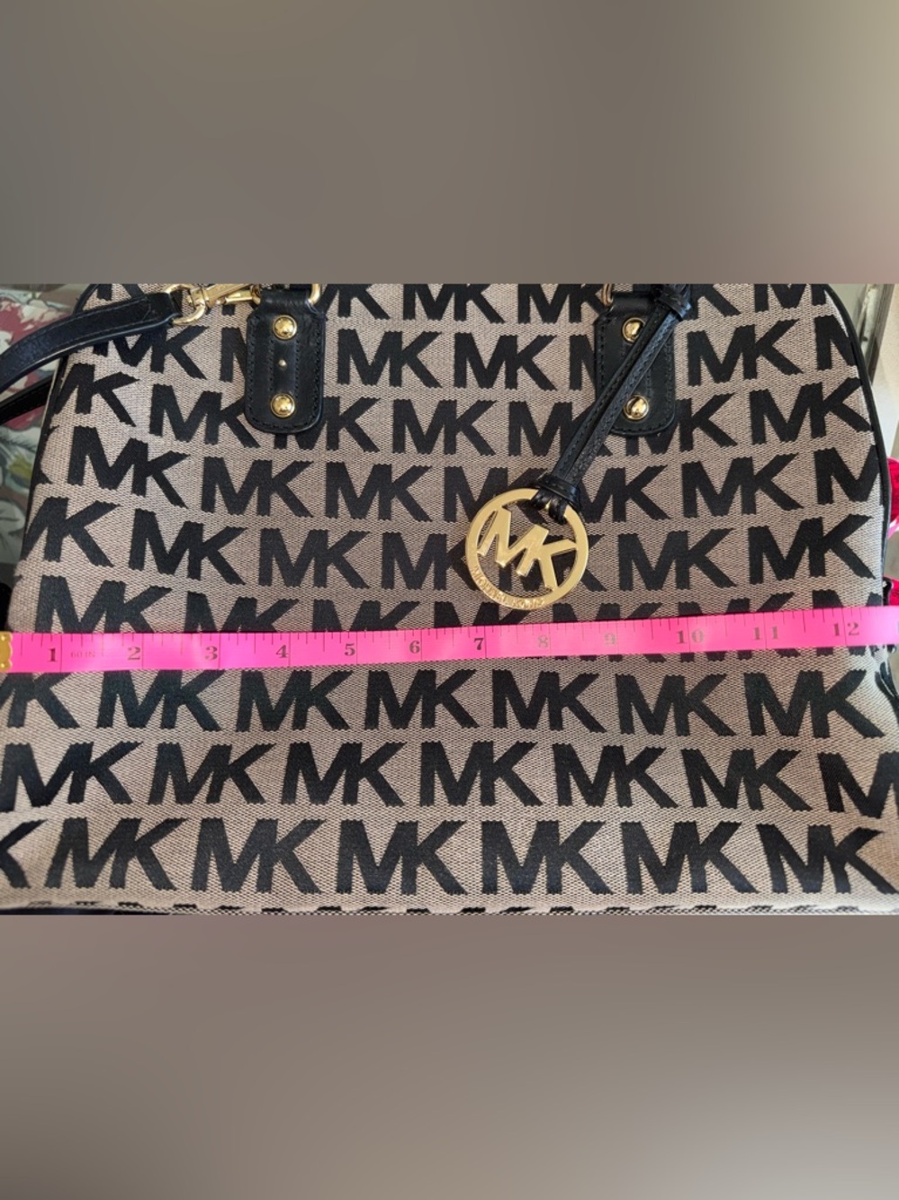 Michael Kors Brown and Black MK Logo Satchel with Gold Accent - Picture 5 of 9